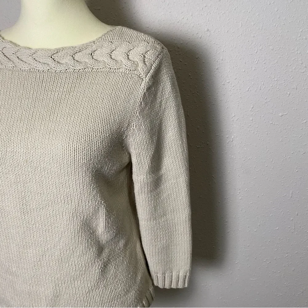 FIELD GEAR Cream Cotton Scoop Neck Knit Sweater Women's Size Medium